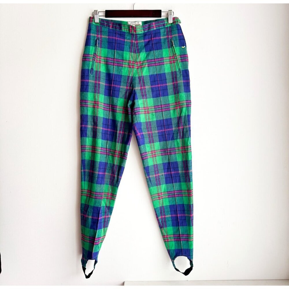 Vintage Apriori Green Pink Plaid Stretch Stirrup Pants M